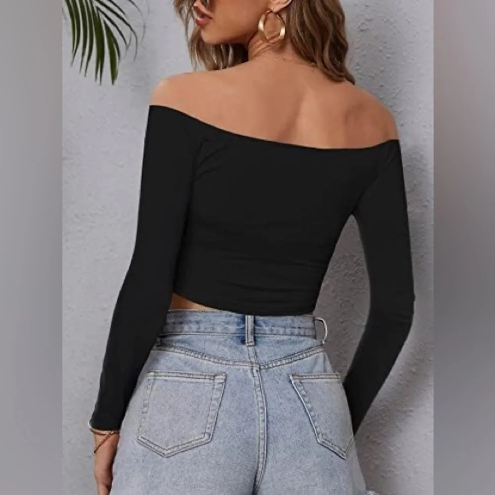 Elegant Black Off-Shoulder Cropped Women's Top XS Super Soft Modal - Picture 2 of 8